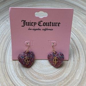 NWT, Juicy Couture Glitter Heart Dangle Earrings